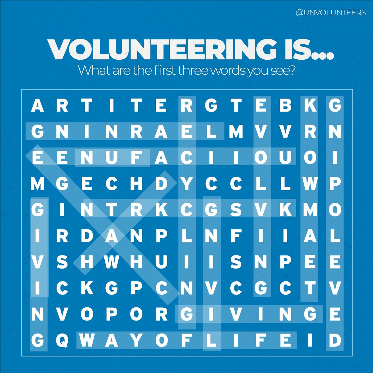 How many words did you find in our trivia? Volunteering is... change, developing, teamwork, way of life, giving, learning, hard, ...and so much more