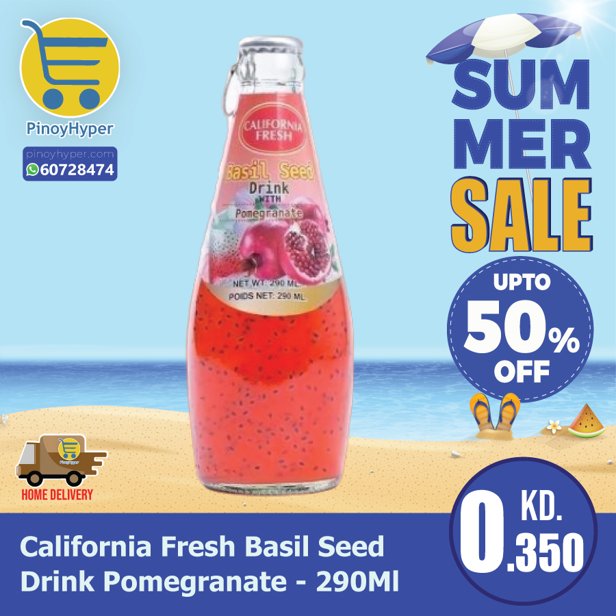 🇰🇼 Summer Sale 🇰🇼
🥰Offer for OFW Kuwait 🥰
Delivery All over Kuwait 🚛
California Fresh Basil Seed Drink Pomegranate - 290Ml
#pinoyhyper #ofw #ofwkuwait #pilipinosakuwait #onlinegrocery #pinoy #philippines #filipino #pilipinas #pinoyfoodie #pinoyfood
#summeroffer
#offer #summer