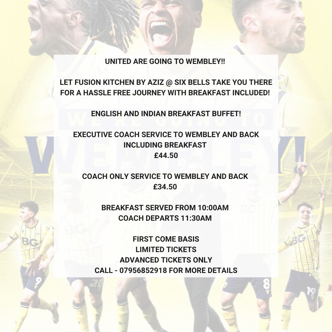 Aziz at the Six Bells has organized a coach service from Headington Quarry to Wembley this Saturday (18 May 2024) to watch Oxford United play. Details of how to book a seat on the coach here