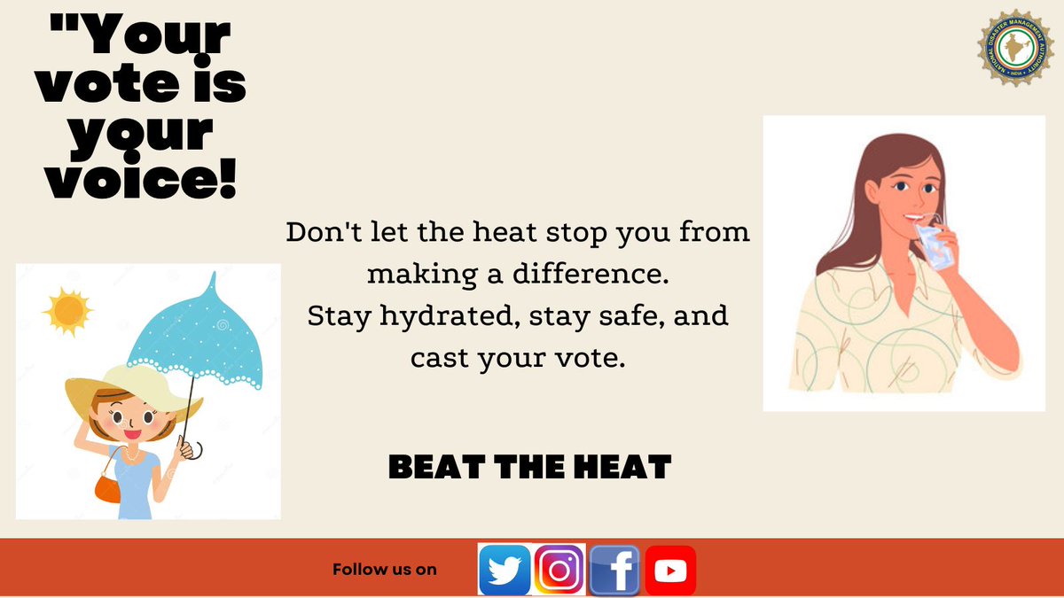 'Your vote is your voice! Don't let the heat stop you from making a difference. Stay hydrated, stay safe, and cast your vote. #ElectionDay #StaySafeVote #YourVoiceMatters #BeatTheHeat #everyvotecounts @ECISVEEP @DDIndialive @airnewsalerts @BsdmaBihar @APSDMA