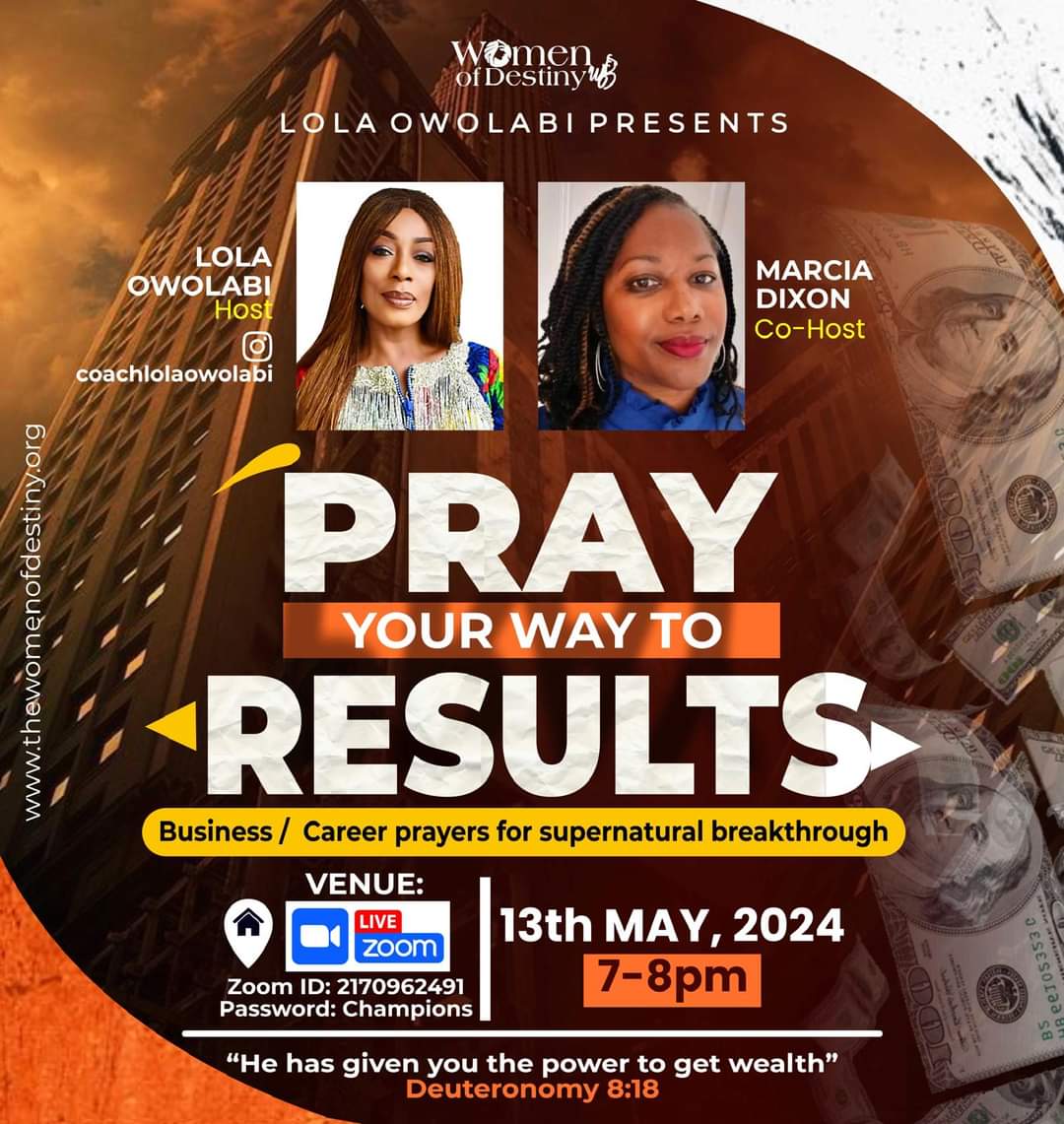 TAKES PLACE TONIGHT If you are a business owner wou are invited to join this prayer meeting Monday 13 May at 7pm. We'll be praying for God's direction, blessing, and favour on our businesses. Come to network on line, hear testimonials from business owners and to pray. Zoom ID: