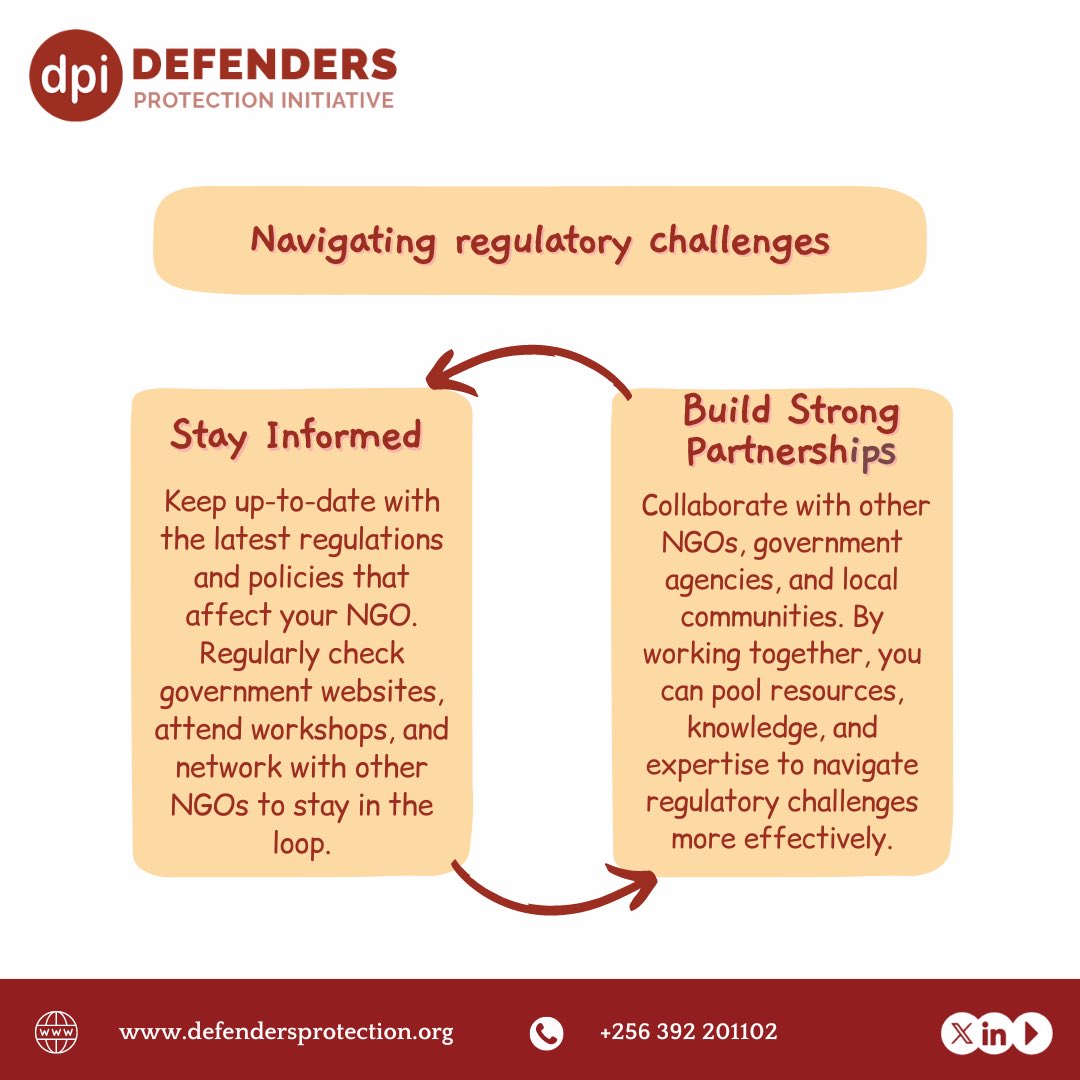 🚀Navigating regulatory challenges like a boss! Here are two strategies for NGOs in Uganda to conquer the compliance maze and keep making a difference. 
1️⃣ Stay Informed
2️⃣ Build Strong 

#T2RAnnualSummit
#RegulatoryChallenges #NGOsuccess