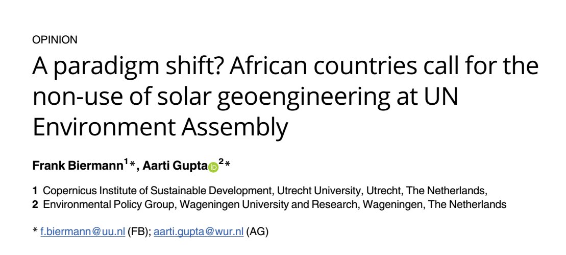 New publication alert! 📢 Our latest analysis of the 2024 UN Environment Assembly highlights African governments' crucial stance against solar geoengineering. Read it for free in PLOS CLIMATE ➡️ journals.plos.org/climate/articl… #UNEA2024 #SRM #ClimateAction #OpenAccess