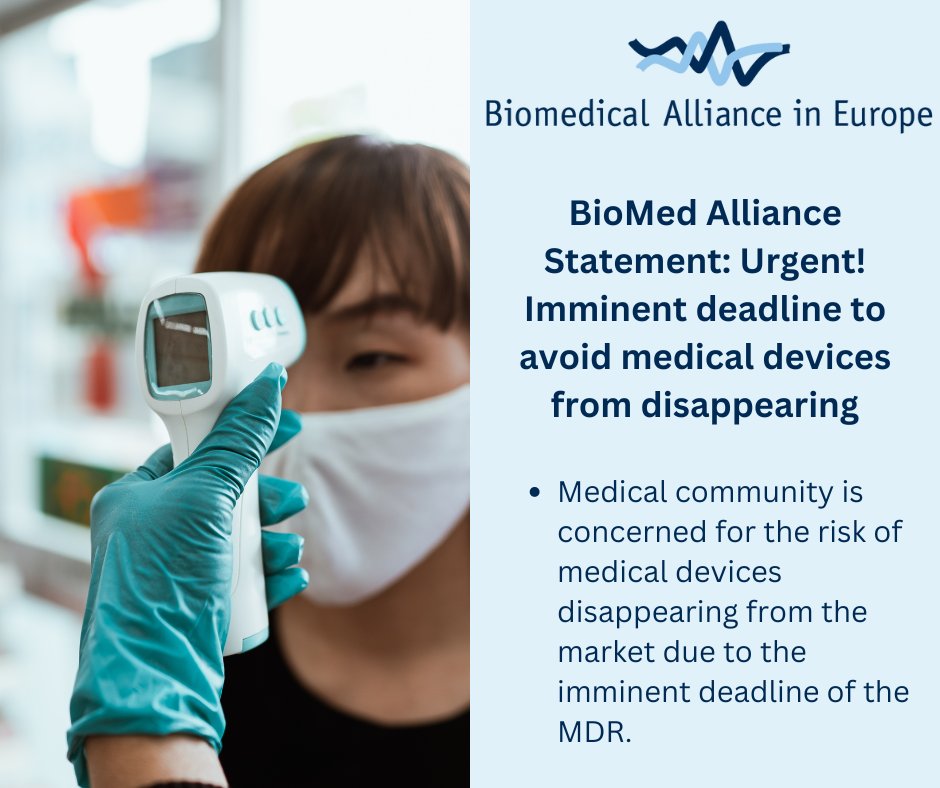 The EU faces a real risk of certain #medicaldevices disappearing from the market due to an imminent #MDR deadline. Read our new statement on key recommendations on how to tackle this challenge here: biomedeurope.org/images/news/20…