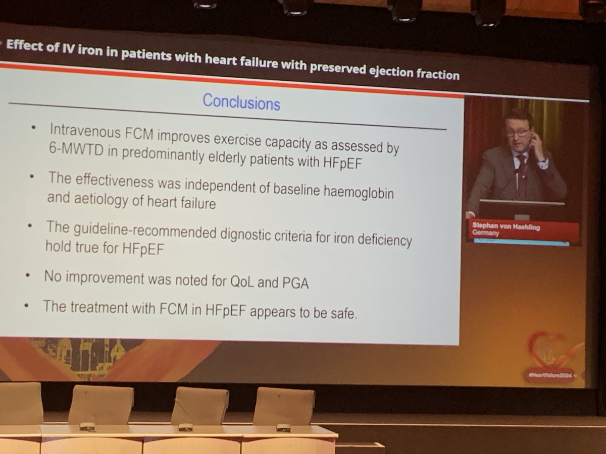 Improvement in 6MWT in FAIR HF PEF. No significant effect on QoL. #HEARTFailure2024