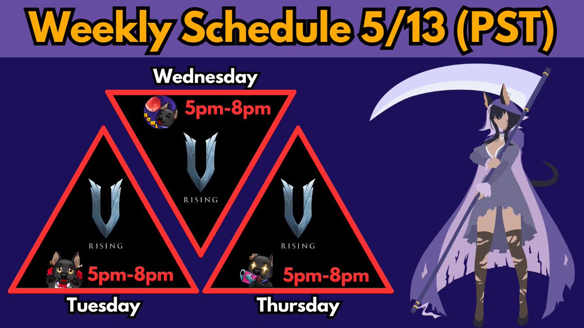 XoloQueue's tweet photo. Here's this week's stream schedule. I added 1 hour to each day from the sub-a-thon. Thanks! #VRising #VRisingLaunch #twitchstreamer #KickStreamers #YouTuber #vtuber #survivalgames #indiegames #indievtuber https://t.co/3UajarZVxu