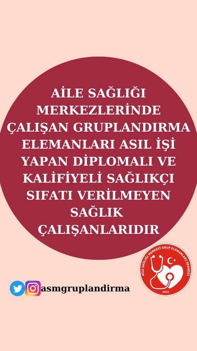 <a href="/asmgruplandirma/">Aile Sağlığı Merkezi Grup Elemanları Derneği</a> sağlık bakanlığı tabelası altında sağlıkçı sıfatıyla çalışmak istiyoruz
#asmgrubakadro