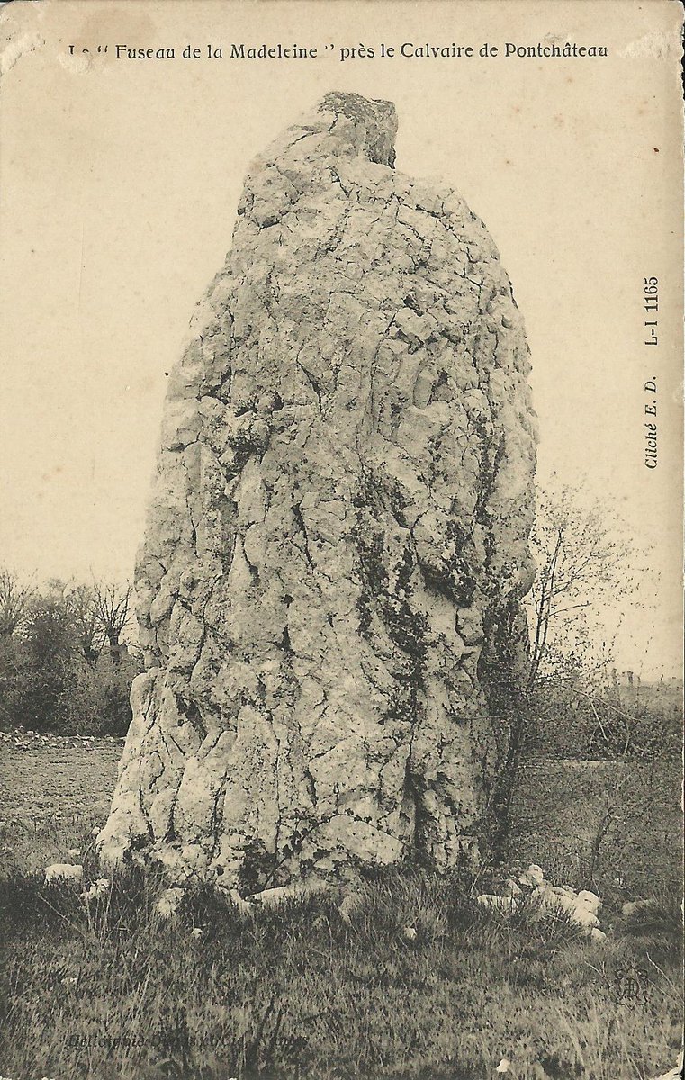 The Fuseau de la Madeleine in Pontchâteau (Loire-Atlantique) is one of several Breton menhirs which folklore records as spindles from the spinning activities of super-human fairies and/or holy women. It is made from rough crazed rock and stands 5m tall.