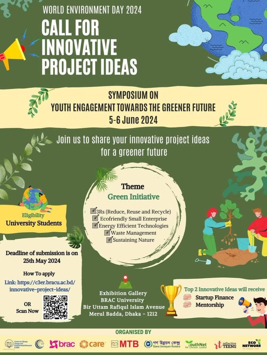 Excited to announce our joint symposium on 'Youth Engagement Towards a Greener Future' for #WorldEnvironmentDay 2024! Looking for groundbreaking innovative project ideas? Check out our link for inspiration: c3er.bracu.ac.bd/innovative-pro… Let's shape a sustainable tomorrow together!