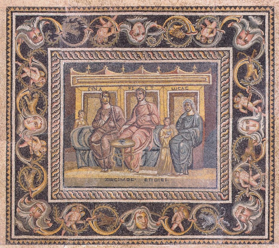#MosaicMonday - The eponymous mosaic from the House of the Synaristosai, Zeugma: ca. 3rd Century AD. A scene from Menander's lost comedy 'Synaristosai' - 'Ladies Who Lunch'. #Art

Image: Directorate General of Cultural Assets and Museums of Türkiye. Link - g.co/arts/jyaJF8wfx…