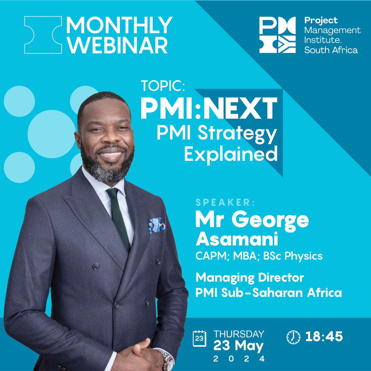 africa_pmi's tweet image. @PMISouthAfrica invites you to join their May Webinar on PMI:Next 
 
This is an opportunity to interact with the Managing Director of PMI Sub-Saharan Africa
 
Date: 23 May 2024
 
Click to register:
 
pmi.org.za/calendar?event…
 
#PMINext #Strategy #ProjectManagement #PMISouthAfrica