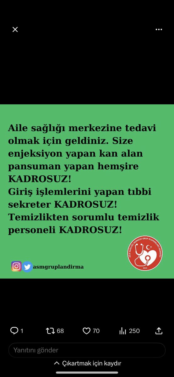 <a href="/asmgruplandirma/">Aile Sağlığı Merkezi Grup Elemanları Derneği</a> Aile sağlığı merkezinde yarı zamanlı tam zamanlı ayrımı yapılmaksızın kadro şart
#asmgrubakadro