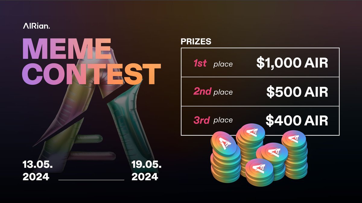 Hi, AIRians 👟 Join AIRian MEME contest for community members and be the winner of up to $1,000 worth of #AIR.🎉 We'll also be giving away 20 $AIR to an additional 50 lucky winners who post memes. We're looking forward to seeing your funny and creative memes 💕 ▶️Check out