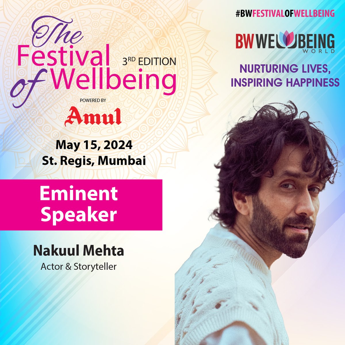 Explore the Diverse Lineup of the BW Festival of Wellbeing on May 15 Register Now: bit.ly/BWFestivalOfWe… Join us at the BW Festival of Wellbeing for a captivating session with Nakuul Mehta, Actor & Storyteller. #BWFestivalofWellbeing