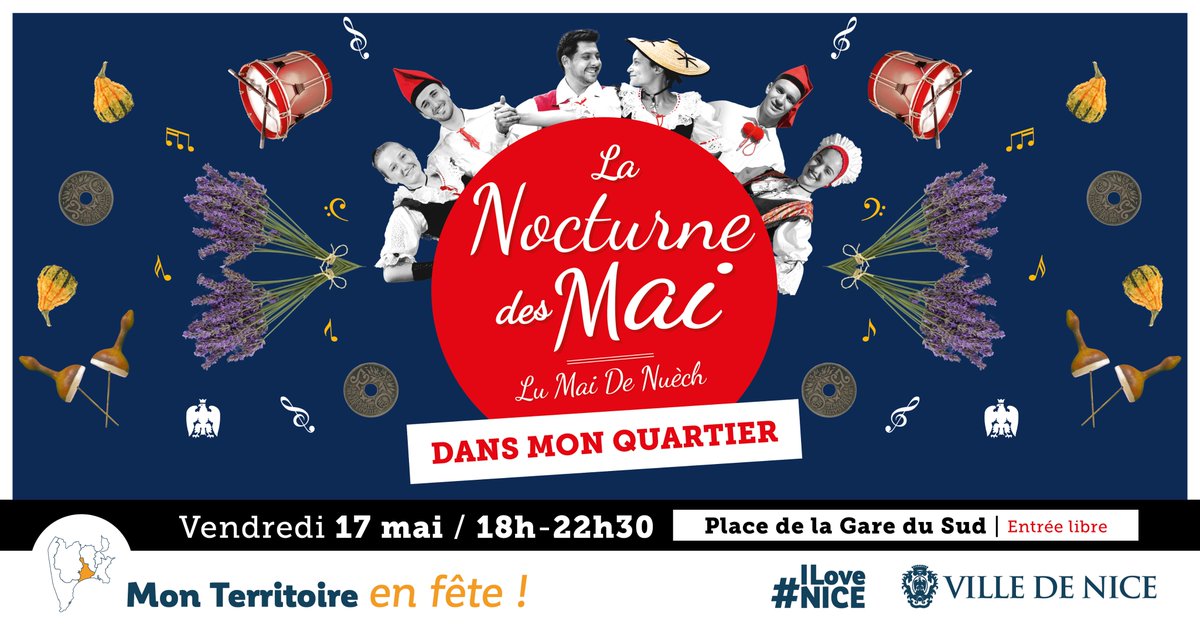 🌛Vivez la magie de la tradition Niçoise avec la 'Nocturne des Mai' à #Nice06 le 17/05 à la Gare du Sud ! 🤤Groupes folkloriques, Balèti, régals de l'estomac, tous les ingrédients pour vivre la tradition niçoise seront au rendez-vous de lu mai de nuèch ! fetedesmai.nice.fr/programme-2024…