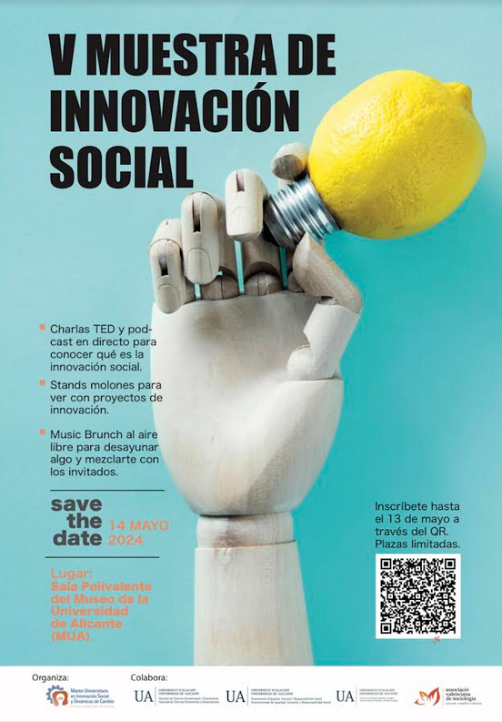 No te pierdas mañana la 'V Muestra de Innovación Social'. Charlas, stands y mucho más. 14 de mayo / MUA Más info ⬇️