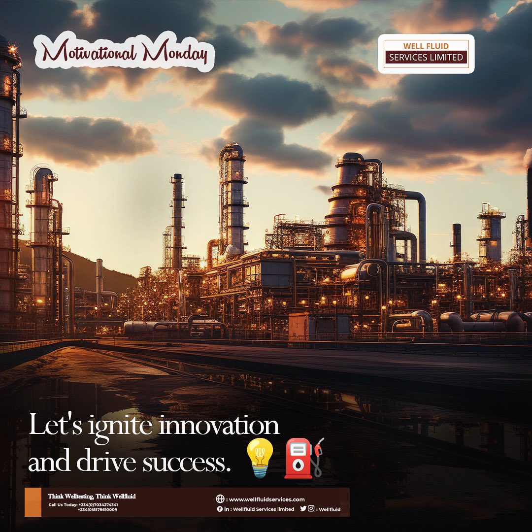 WellFluid's tweet photo. "New week, fresh energy in oil & gas!
Let's ignite innovation and drive success. ๐กโฝ๏ธ
#MotivationalMonday"
#WFSL
#oil&gas
#welltesting https://t.co/dmy1gmqYbu