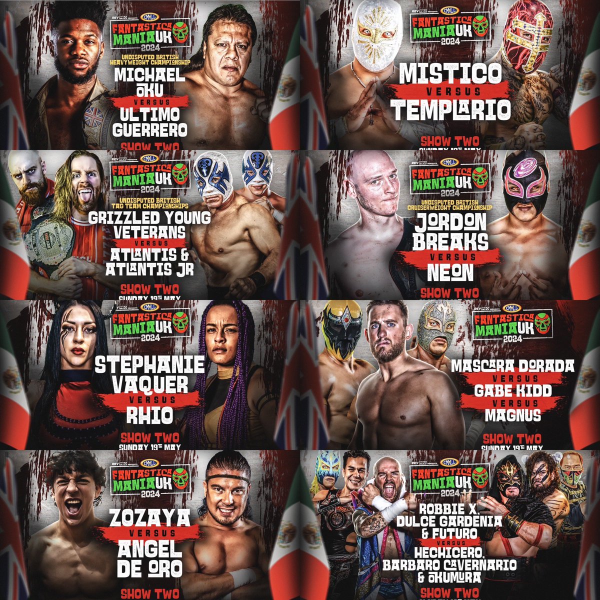 THIS SUNDAY! Live from York Hall, Bethnal Green FANTASTICA MANIA UK 2024 Show 1: Doors 12pm l Bell Time 1pm l End 4pm Show 2: Doors 5pm l Bell Time 6pm l End 9pm Tickets: revolutionprowrestling.com/fantasticamani…
