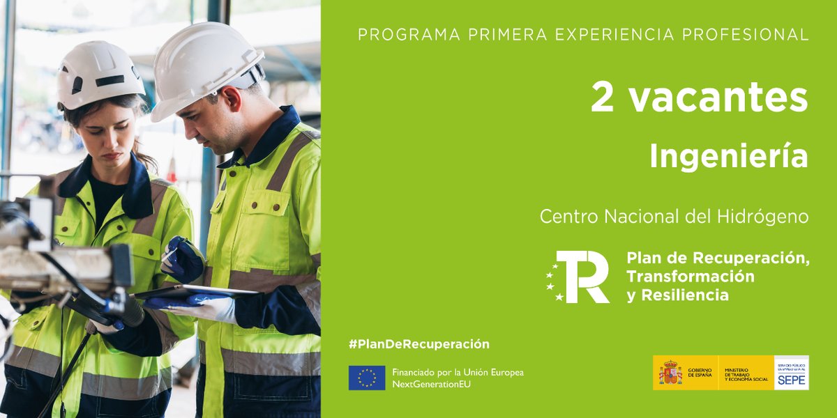 🇪🇺 #PrimeraExperienciaProfesional 👇 🚀 Oferta de 2️⃣ plazas para el @cnh2_es de Ciudad Real para 🙋♂️ y 🙋 de entre 16 y 29 años inscritos en #GarantíaJuvenil. 🔸 Financiado por la Unión Europea - #NextGenerationEU @P_Recuperacion 🔷 Más información 👉 i.mtr.cool/vvehgfzjuj