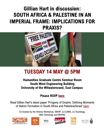 Tomorrow we co-host this important conversation to stimulate discussion with activists on South Africa & #FreePalestine. Join us @ 5pm, 14 May @ the Wits Humanities Graduate Centre.
To join online, RSVP here - tinyurl.com/mswnvey9
Access Hart's paper:(antipodeonline.org)
