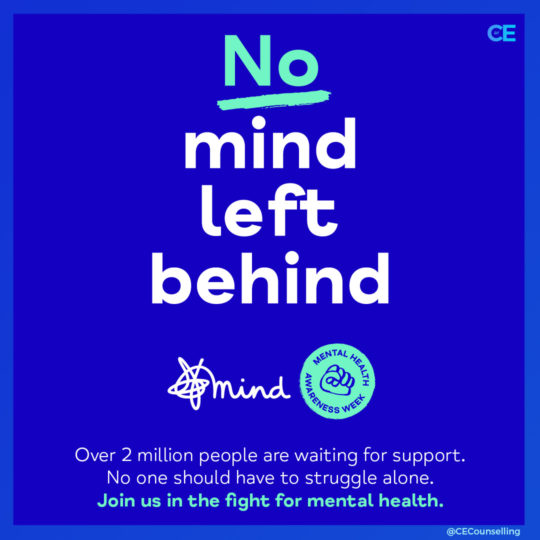 Mental Health Awareness Week 2024
#NoMindLeftBehind 

Every year, 1 in 4 of us will experience a mental health problem.
Over 2 million people are waiting for NHS mental health services.

❤️ #Counsellor #anxiety #depression #TherapistsConnect #support #Selfcare #love #mentalhealth