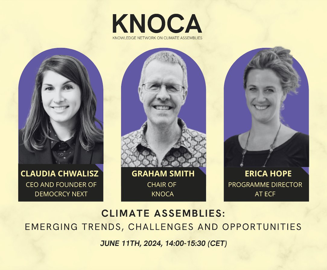 NEW DATE: We are pleased to announce a new date for our much anticipated event on Climate Assemblies: Emergent Trends, Challenges and Opportunities. 🗓️ June 11th, 2024 🕑 14:00-15:30 (CET) 📍 Online Read more and register here 🔗 knoca.eu/events/climate… 1/3