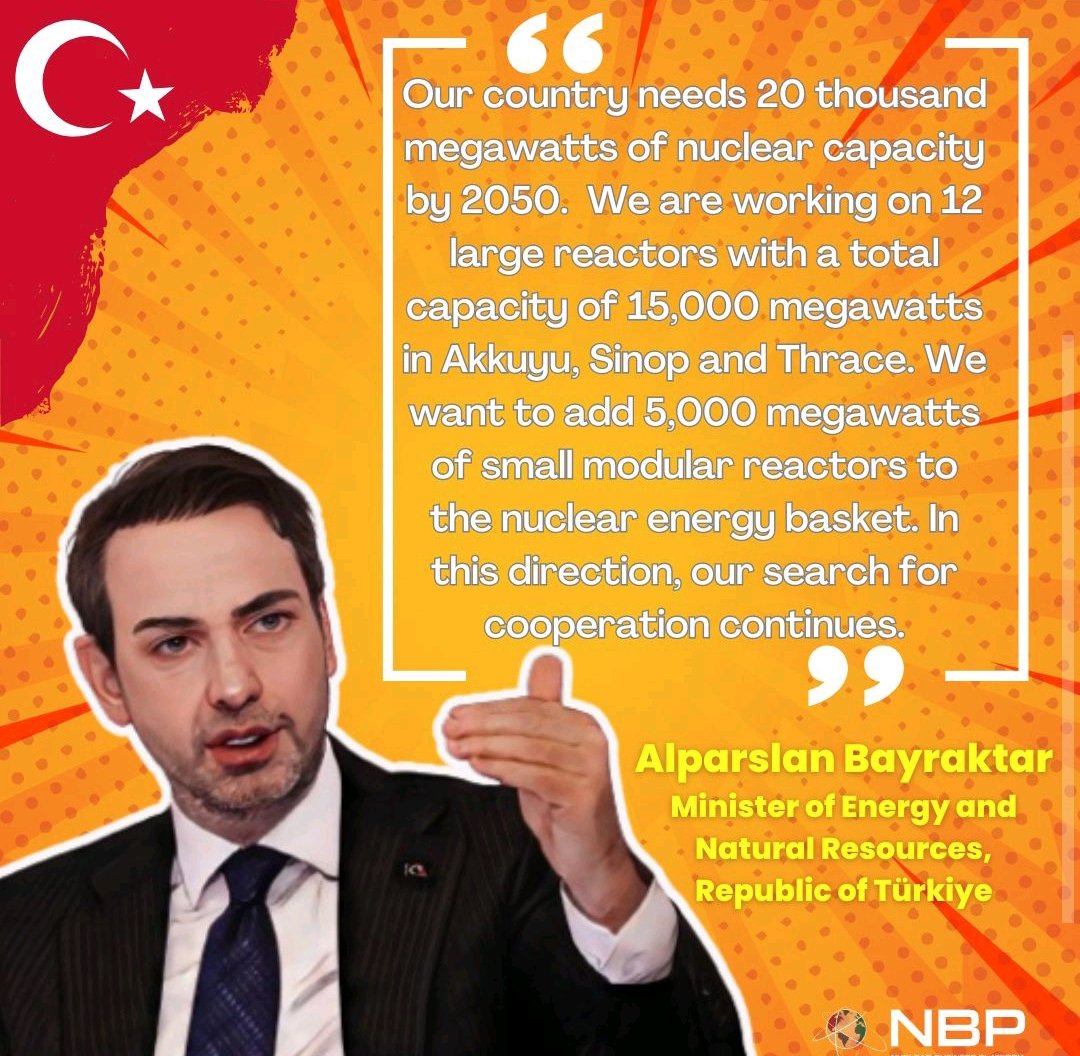 🇹🇷 #Türkiye is planning for 20 GW of #nuclear by 2050 in its #energy mix. This capacity target can be achieved by initially installing 4.8 GW in #Akkuyu, followed by another four reactors in a second plant in #Sinop, and four more in a third plant in the #Thrace region. #SMRs
