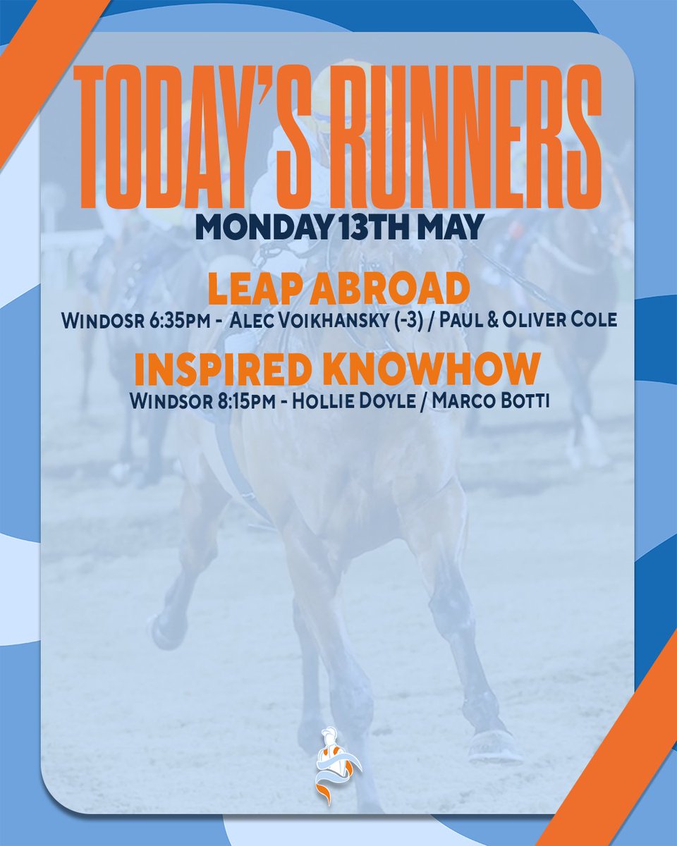 We have two runners from @WindsorRaces this evening as LEAP ABROAD goes for back to back wins for @whatcomberacing, and the @MarcoBotti trained INSPIRED KNOWHOW drops down to 5f with @HollieDoyle1 in the saddle. Good luck to both sets of owners! #TeamMPR