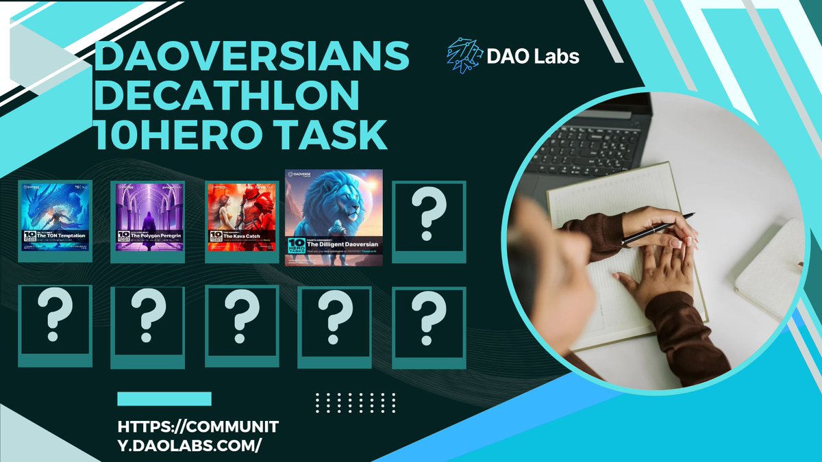 📣 Task 4️⃣ of the 'DAOVERSE'S 10 HERO TASKS' challenge is now live!

Get ready to unleash your inner hero and participate in 'The Diligent Daoversian' challenge. Earn rewards! #SocialMining 💰

Check out details here: daolabs.com/posts/daoverse…

#DAOVERSE @TheDAOLabs $LABOR