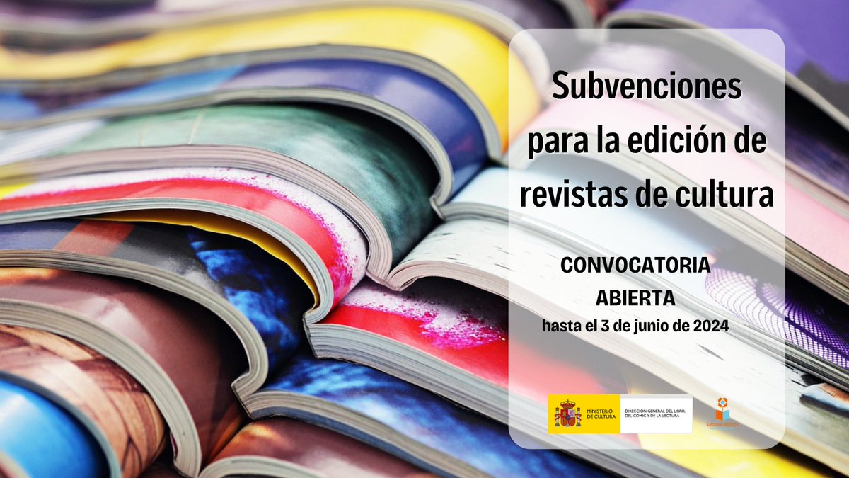 📢Hoy se abre la convocatoria de subvenciones para la edición de revistas de cultura ‼️ 🗓️Plazo de presentación de solicitudes: hasta el 3 de junio ➕info en cultura.gob.es/cultura/libro/…