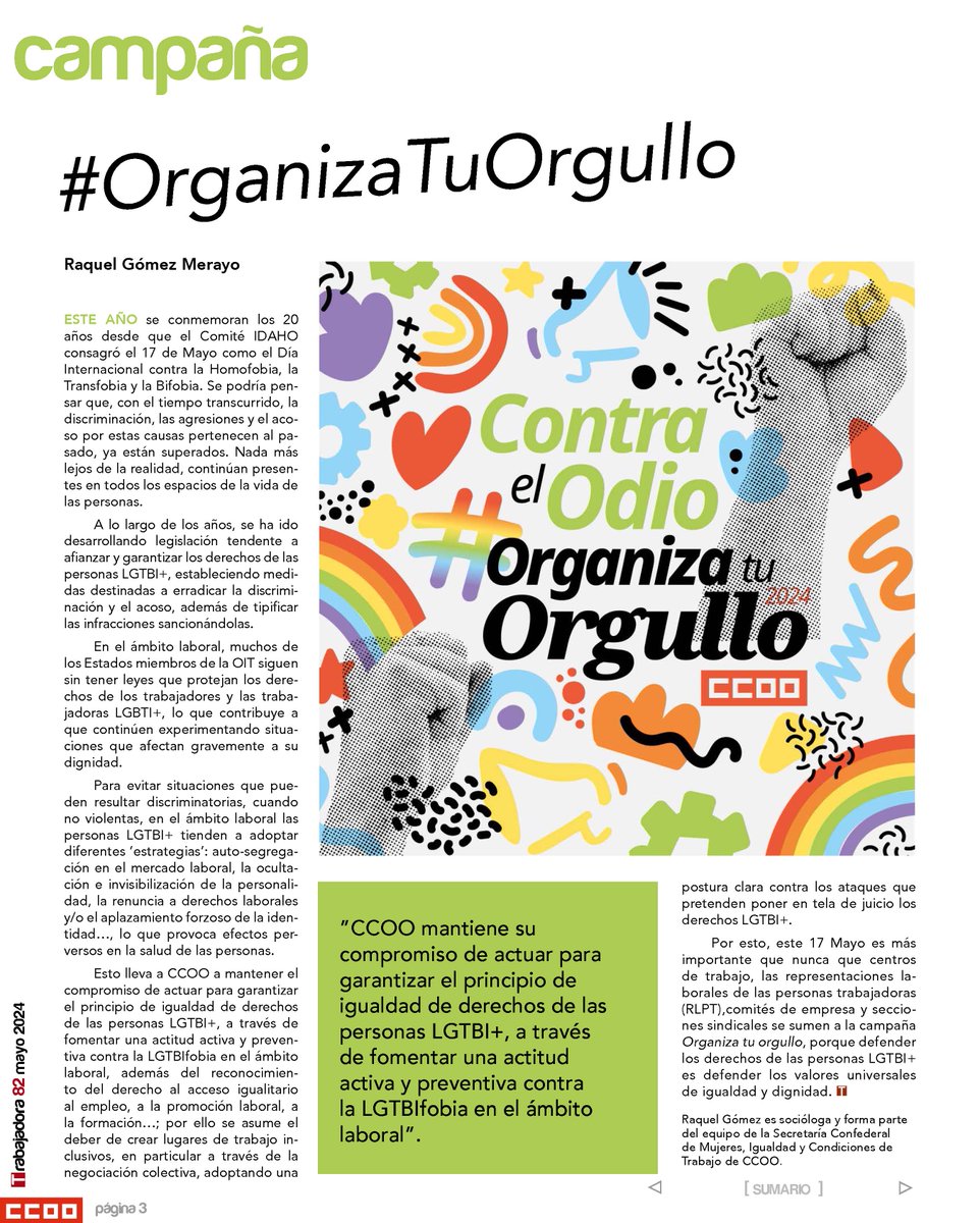 #OrganizaTuOrgullo, de Raquel Gómez Merayo Ante un nuevo 17 de Mayo, Día Internacional contra la Homofobia, la Transfobia y la Bifobia.