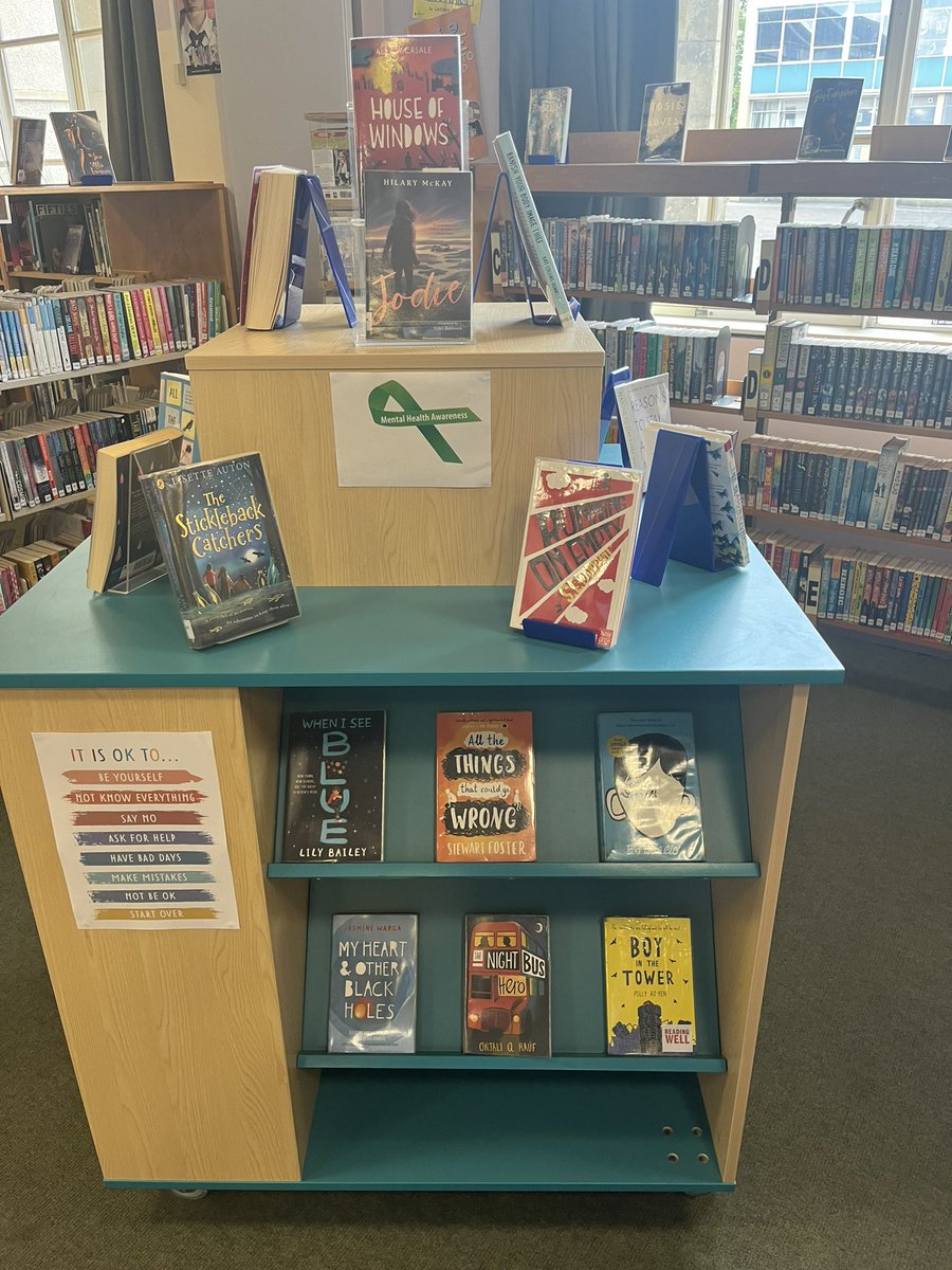 PerthAcadLib's tweet photo. Our book island has changed this week for #MentalHealthAwarenessWeek there’s a mix of fiction, non fiction, verse novels and graphics. #PA_Reads #readingforpleasure https://t.co/n0j1h6r9Je