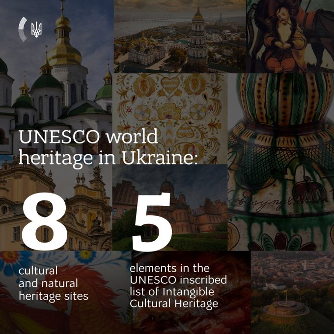 🇺🇦🤝🇺🇳
#UNESCO'nun Dünya Mirası Listesi'nde 7'si kültürel ve 1'i doğal olmak üzere 8 Ukrayna tesisi yer alıyor. Ayrıca İnsanlığın Somut Olmayan Kültürel Mirasının Temsili Listesi'nde 5 Ukrayna unsuru yer alıyor.
Ukrayna geleneklerini ve hafızasını korumalı ve muhafaza etmeliyiz.