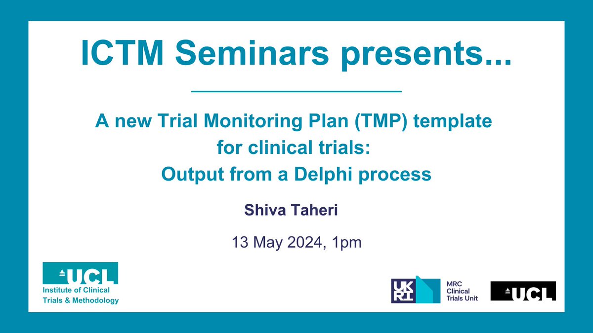 🗣Today's @ICTM_UCL Seminar by @taheri_shiva explores a new trial monitoring plan template designed via Delphi process. Currently, each #ClinicalTrials Unit develops its own monitoring plan, but an adaptable template could improve transparency, completeness and standardisation.