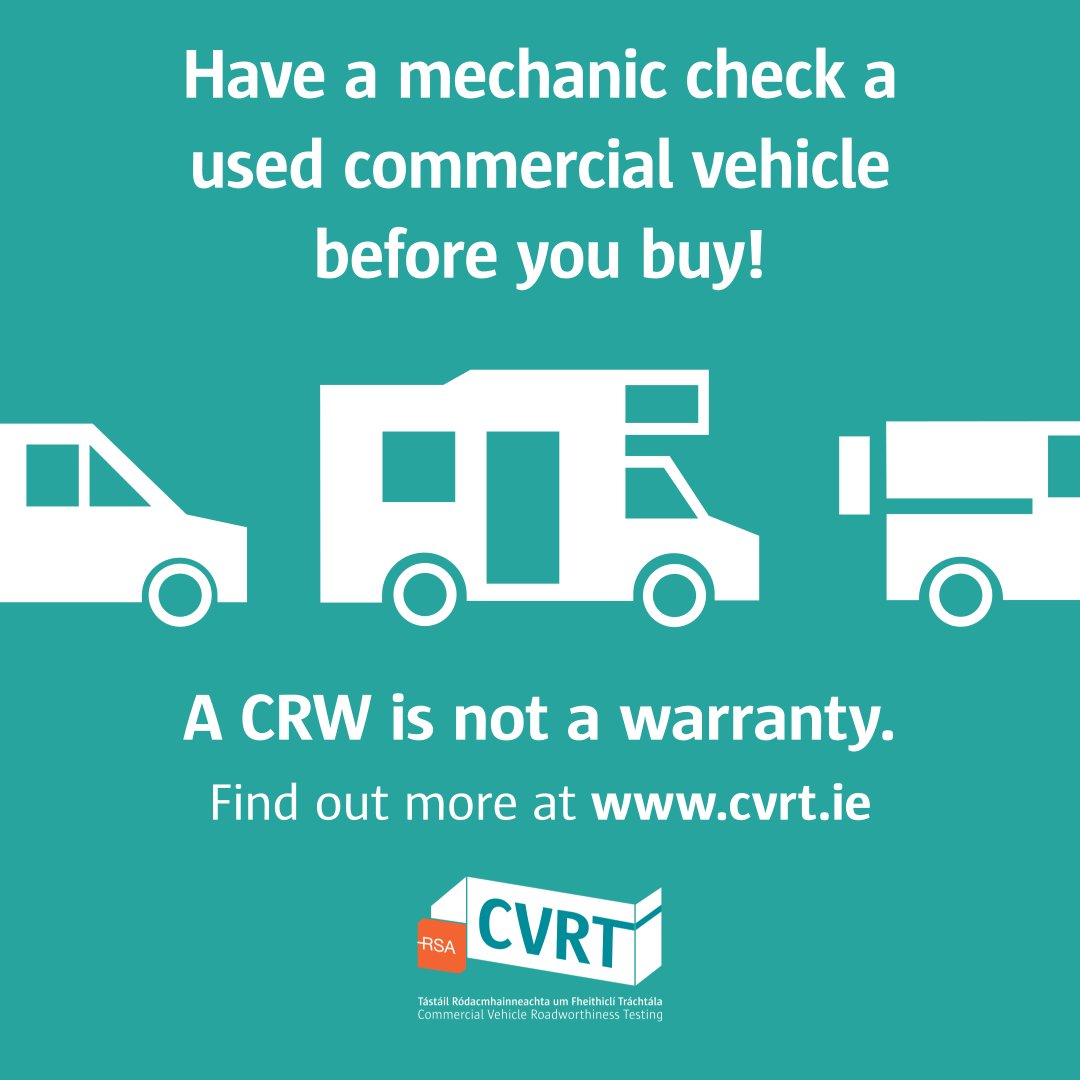 🚗 Thinking of buying a used vehicle? 🛠️ Don't solely rely on the Commercial Vehicle Roadworthiness Certificate (CRW). Get it assessed independently by a qualified mechanic for added peace of mind. For more information, visit CVRT.ie. #VisionZero #RoadSafety