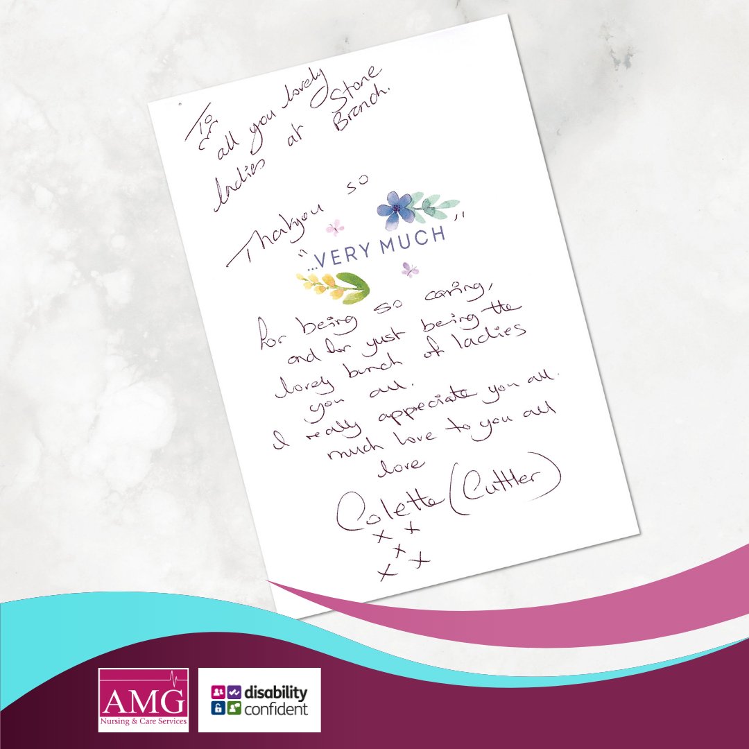 Here’s a precious 'Thank You' note sent to our Stone branch, filled with gratitude for the warmth and care we’ve provided. 

This is the essence of what we do. 🌷

#ClientAppreciation #TestimonialTuesday #AMGcare #JoinAMG