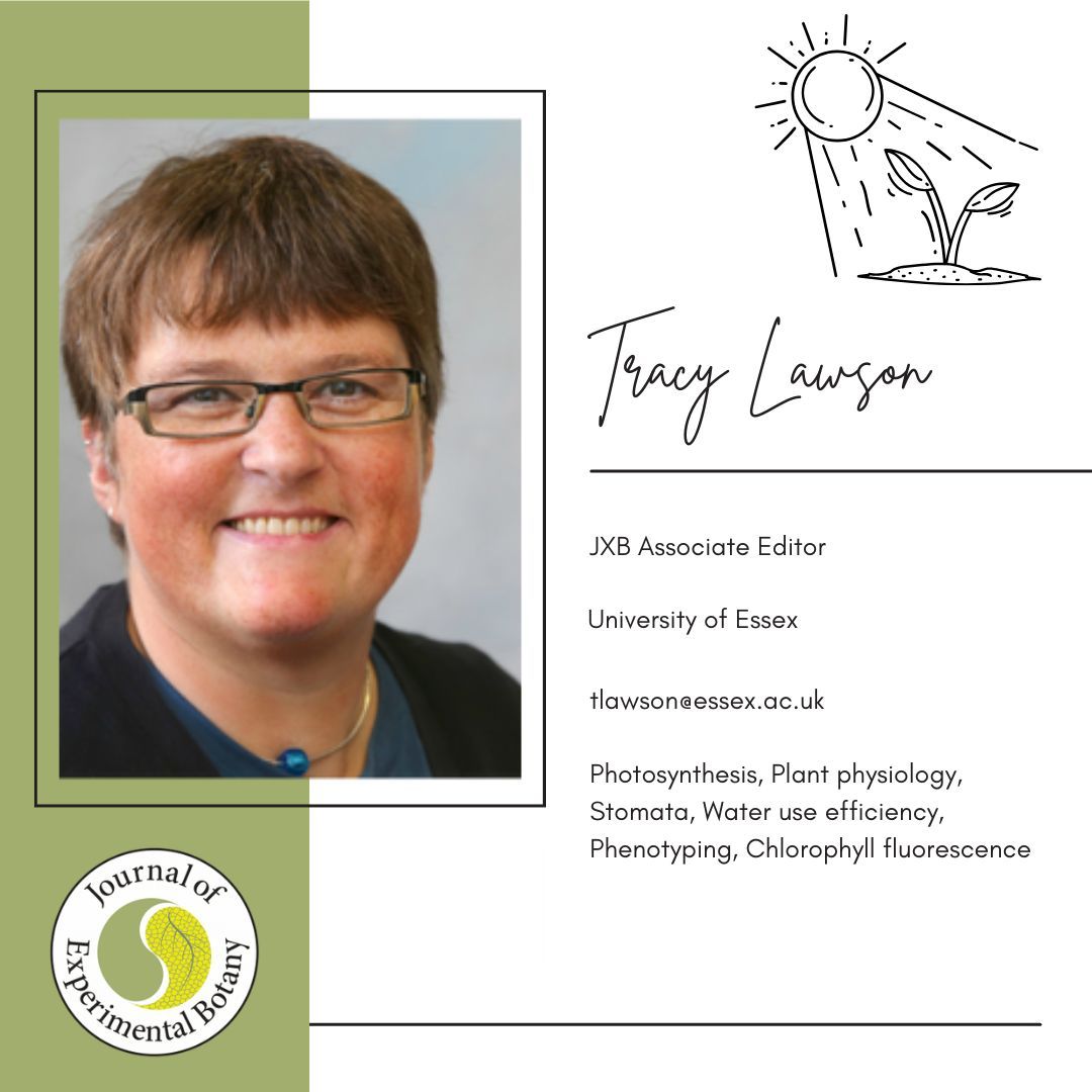 Meet Tracy Lawson, Associate Editor at the Journal of Experimental Botany. Tracy specialises in: 🌱 Photosynthesis 🌱 Plant Physiology 🌱 Stomata 🌱 Water use efficiency 🌱 Phenotyping 🌱 Chlorophyll fluorescence