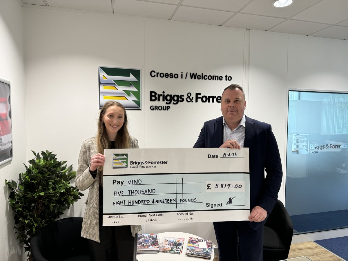 ⭐ MIND CHARITY FUNDRAISING ⭐ Briggs & Forrester Engineering Services South West and Wales offices were thrilled to hand over a cheque of £5819 to charity Mind from various fundraising events including a bike ride from our Bristol office to our Cardiff office and back.