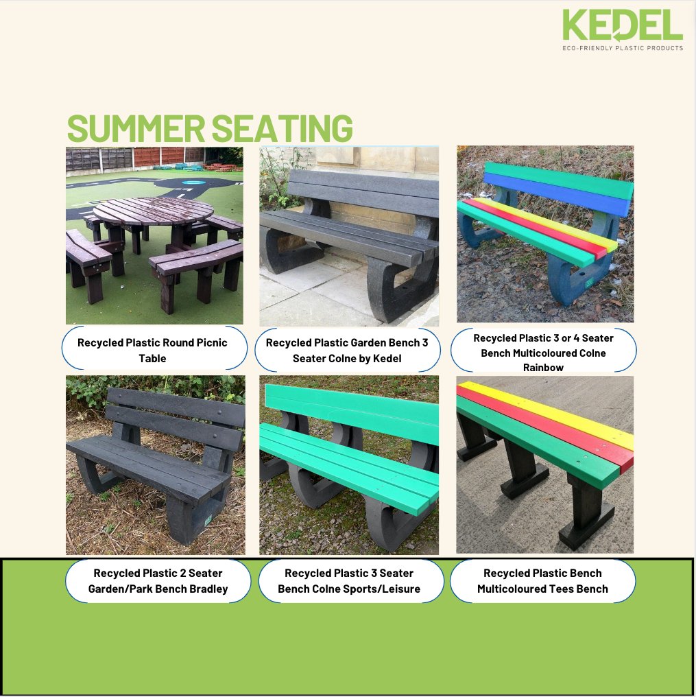 Summer is coming😎

Why not sit outside using our very own recycled plastic seating. All of our benches are rot-proof and impervious to water, mould, insects and frost.

Check our seating out on our website at kedel.co.uk

 #SummerVibes #RecycledPlastic