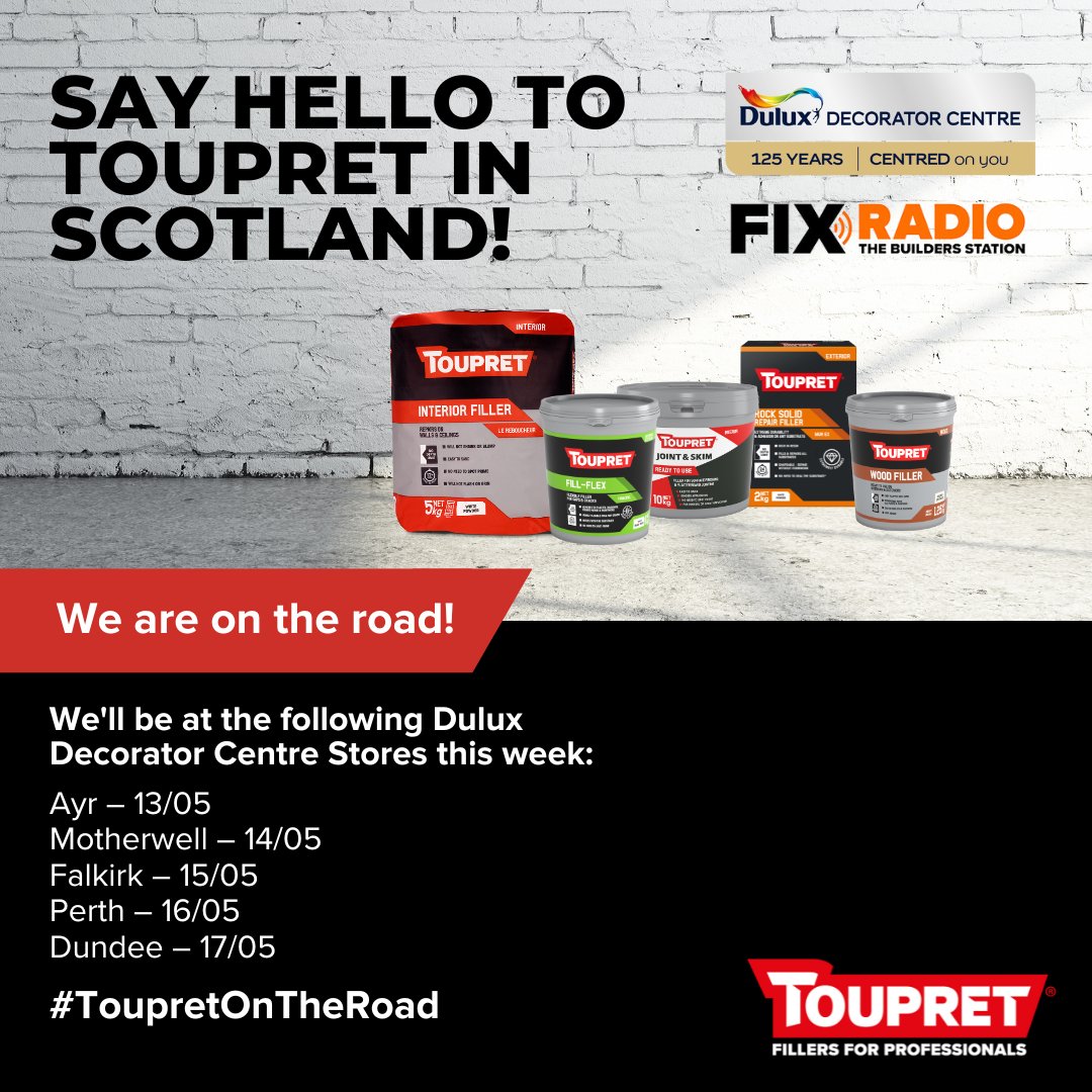 📻 Our roadshow with @FixRadioUK and @DuluxDecCentre is coming to Scotland this week! 💥 Get expert advice, FREE breakfast, 20% off selected Toupret products, and be in with the chance of winning a 5* European holiday! 🎉 More info: loom.ly/cn0BAQ8