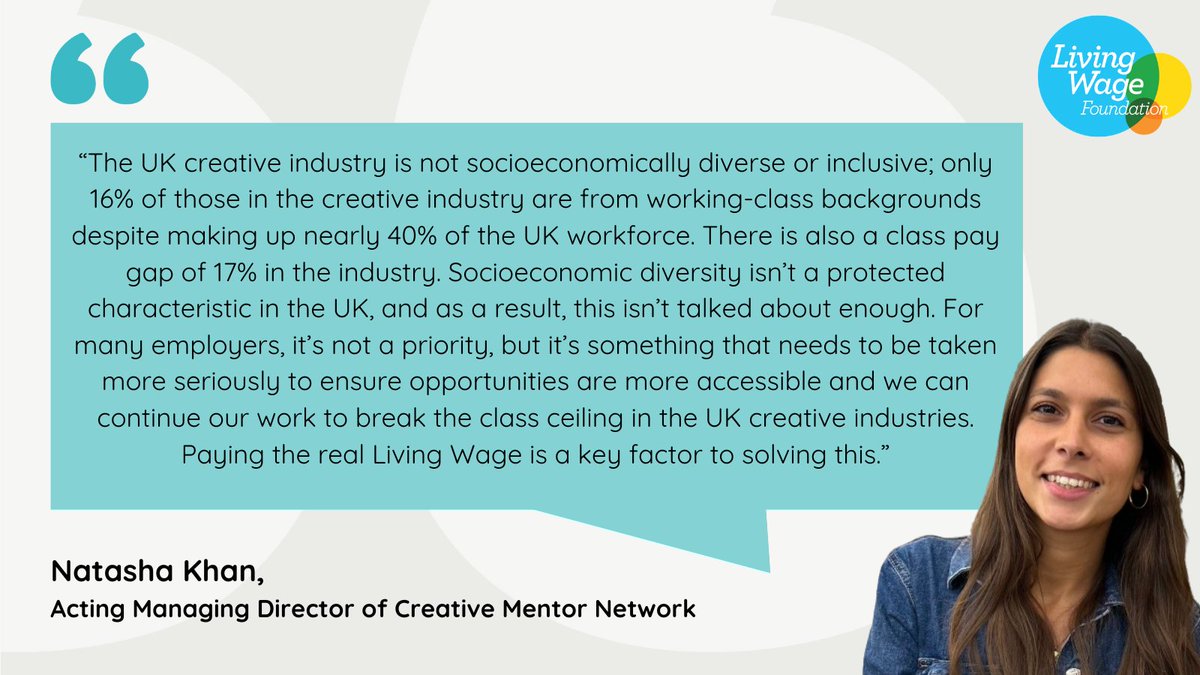 'Why employers need to pay the price to support socioeconomic diversity' - Natasha Khan of @CMNetwork_ talks about why the real #LivingWage is a key part of the solution to making the creative industry more socioeconomically diverse. Read the blog: ow.ly/mviI50RBu4w