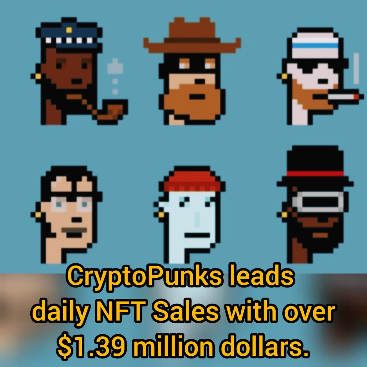 CryptoPunks leads daily NFT sales with over US$1.39 million.

CryptoPunks dominated the non-fungible token (NFT) market with a US$1.39 million daily sales volume on May 12, according to CryptoSlam data.

Source: forkast.news
#NFT #NFTs #nftart