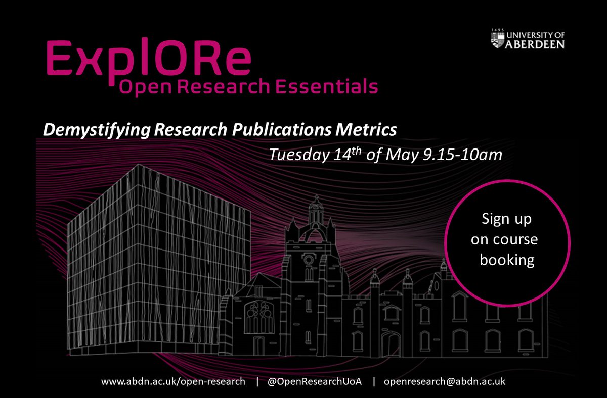 📢One day left to sign up for our next ExpORe session: Demystifying Research Publication Metrics
Learn how to sort your Altmetrics from your h-indexes and what they can and can't tell you about research and researchers 👩🏿‍🔬
Sign up on Coursebooking now  abdn.ac.uk/coursebooking/…