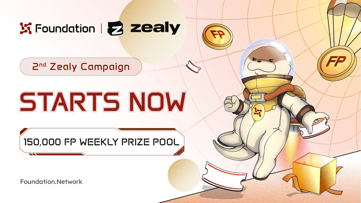 🔶Our Zealy Campaign 2 is now LIVE 🔶 zealy.io/cw/foundationn… 📌150,000 Foundation Points will be rewarded weekly as below: Top 1: 18,000 FP Top 2: 10,000 FP Top 3: 9,000 FP Top 4-10: 4,000 FP/each Top 11-50: 1,000 FP/each Top 51-100: 500 FP/each Top 101-200: 200 FP /each