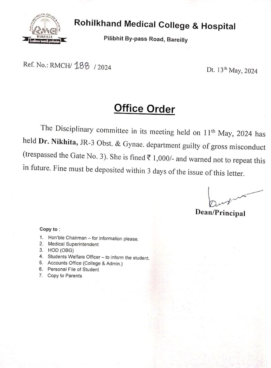 Doctor been fined 1000rs for tresspassing a gate which used by patients and staff..but not doctors. Avg medical students are suffering from mental illness mainly due to these types of Toxic Cultures within campus . Is this justifiable? #MedTwitter @myogiadityanath