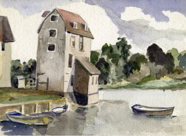 I thought I'd start today & the new week with this lovely watercolour of 'Woodbridge Tide Mill' by Lilian Leahy which is undated but it most likely comes from 1934 when her husband to be, Elwin Hawthorne exhibited 'Mill at Woodbridge'. #LilianLeahy #Woodbridge #EastLondonGroup