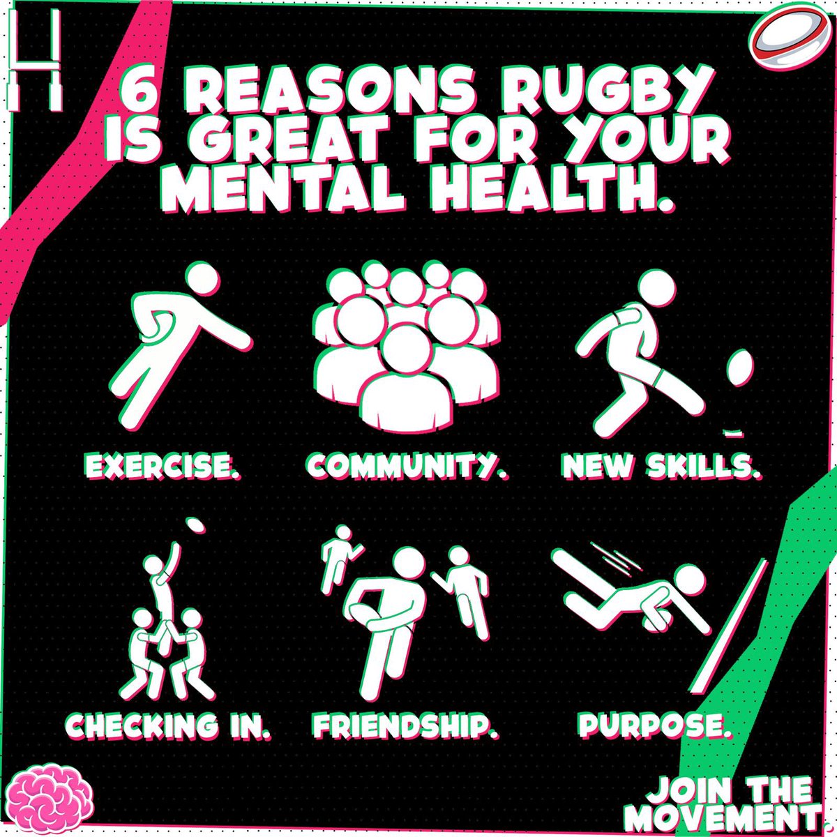 It’s #MentalHealthAwarenessWeek & this year is all about movement 💚 We all know & love the game of rugby, but did you know it is great for both your physical & mental fitness? This week, we will focus on the benefits of rugby for our mental fitness 🏉 #TackleTheStigma 🗣️