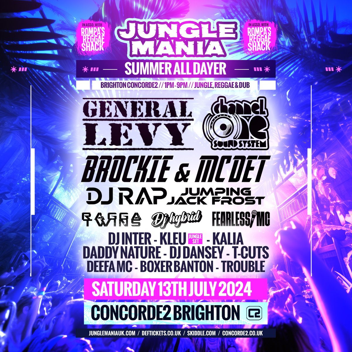 ☀☀ Line Up Announcement ☀☀ Jungle Mania UK link up with Rompa's Reggae Shack for an 'All Dayer' of Jungle, DNB, Reggae and Dub on Brighton Seafront! Grab your tickets from concorde2.co.uk
