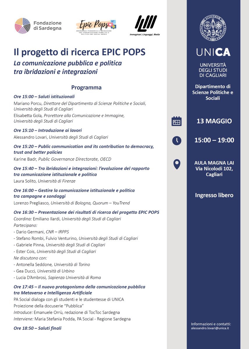 Lorenzo Pregliasco (@lorepregliasco) on Twitter photo Oggi a Cagliari, nell'amata Sardegna, per parlare di comunicazione politica e sondaggi a <a href="/univca/">UniversitĂ degli Studi di Cagliari</a> Oggi a Cagliari, nell'amata Sardegna, per parlare di comunicazione politica e sondaggi a <a href="/univca/">UniversitĂ degli Studi di Cagliari</a>