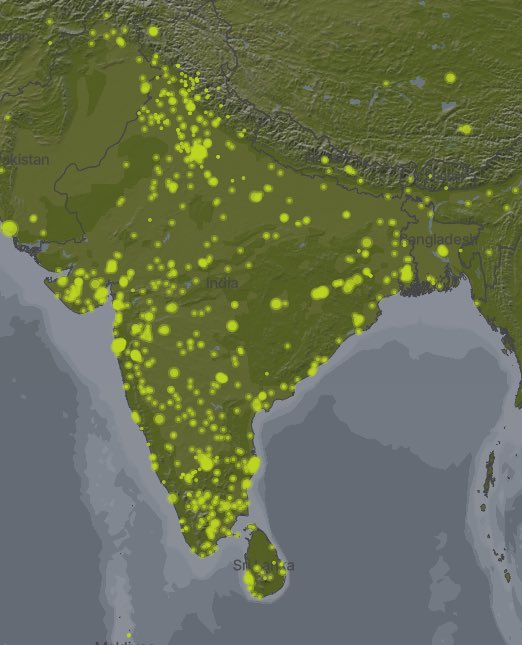 Each green dot is a waste processing facility. 

So much Infrastructure deficit in India.
We need to scale it up.